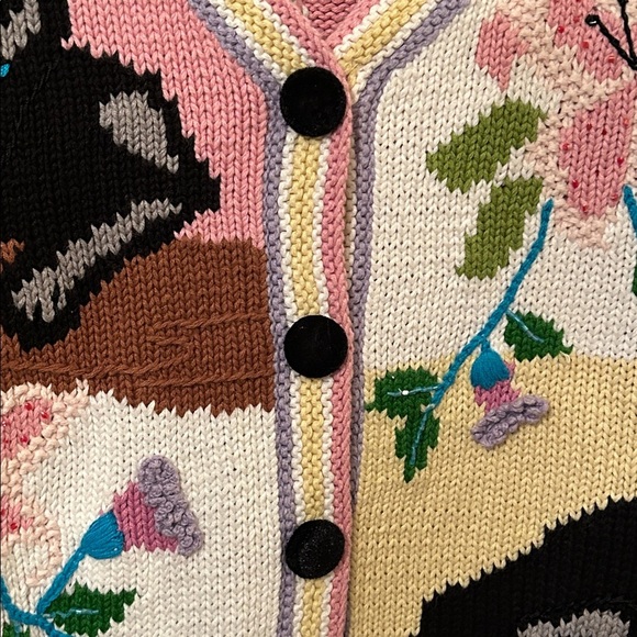 Storybook Knits Black Panther Cardigan Sweater Beaded Embroidered Size Medium - Picture 3 of 8